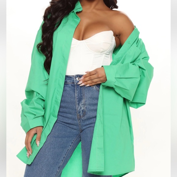 Fashion Nova Tops - Fashion Nova Fully In Charge Oversized Shirt - Kelly Green Size M